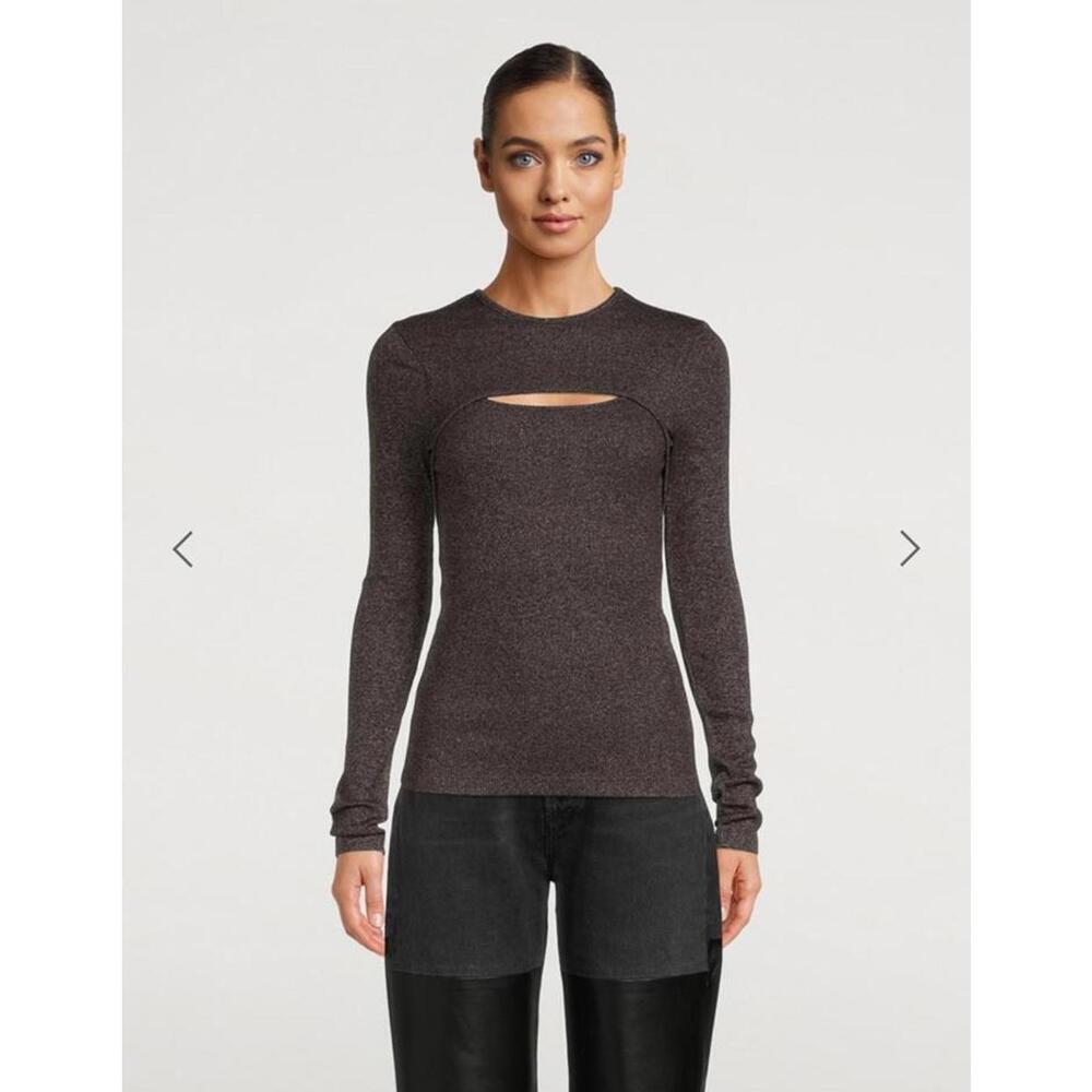 AGOLDE LYZA Women's Long Sleeve Cutout Top in Dark Brown sz S